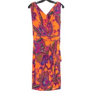 Ralph Lauren Dress Faux Wrap 14 Floral Orange Bright Boho Retro 70s Y2K Resort